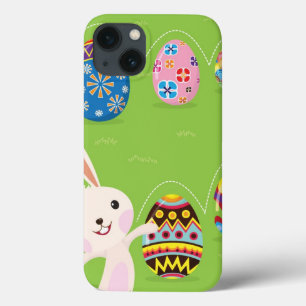 Coques Pour iPhone Lapin de Pâques jouant avec des oeufs peints
