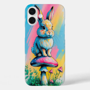 Coque Pour iPhone 16 Plus Lapin jouant sur champignon Art animal coloré