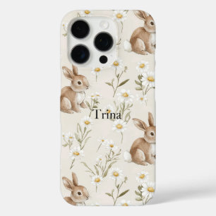 Coque iPhone 16 Pro Lapins Fleurs de Marguerite