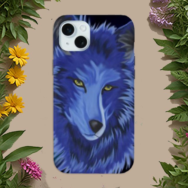 Coques Case-Mate iPhone L'art du loup surréaliste bleu mystique (Créateur téléchargé)
