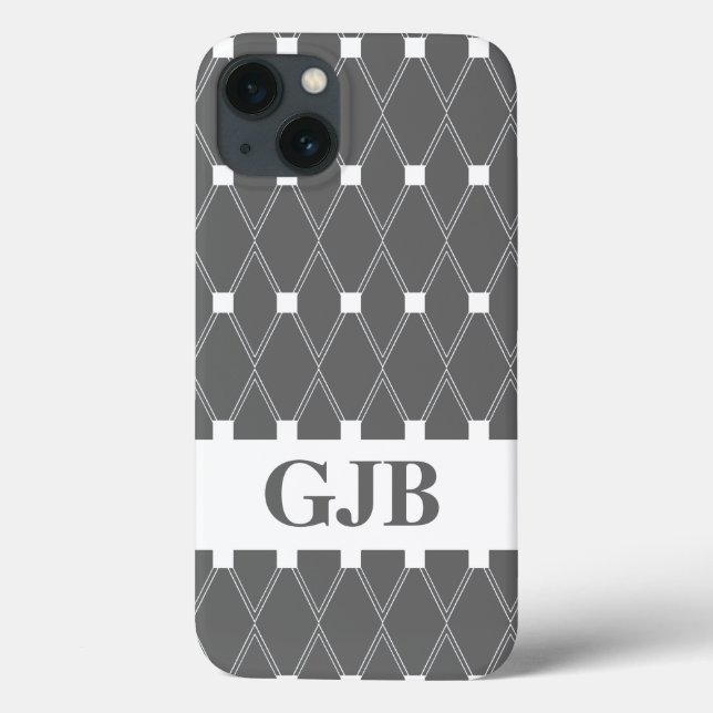 Coques Case-Mate iPhone Latis de Jacquard gris avec monogramme (Verso)