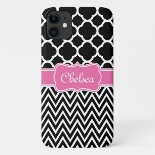 Case-Mate iPhone Case Lattice noir / Chevron Motif Nom rose