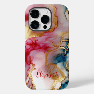Coque Case-Mate iPhone Lavage Monogram Rose Bleu Or Splash Aquarelle
