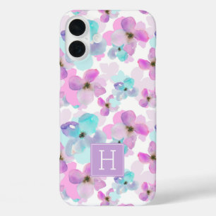 Coque Pour iPhone 16 Plus Lavande Aquarelle Fleurs Monogramme
