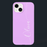 Coque Case-Mate iPhone Lavande Blanc Élégant Calligraphie Nom du script<br><div class="desc">Lavender Elegant White Calligraphy Script Personnalisé Nom iPhone 14 Smart Phone Boîtes dispose d'un design moderne et tendance simple et élégant avec votre nom personnalisé dans élégante calligraphie manuscrite typographie de script sur un arrière - plan lavande. Conçu par ©Evco Studio www.zazzle.com/store/evcostudio</div>