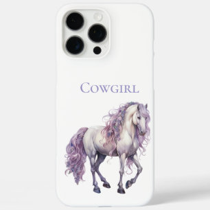 Coque iPhone 16 Pro Max Lavande Blanc Floral Cheval Cowgirl