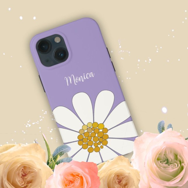 Coques Case-Mate iPhone Lavande Blanc moderne Fleur marguerite Nom personn (Créateur téléchargé)