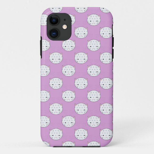 Coques Case-Mate iPhone Lavande et White Kitty face Motifs Pois (Dos)