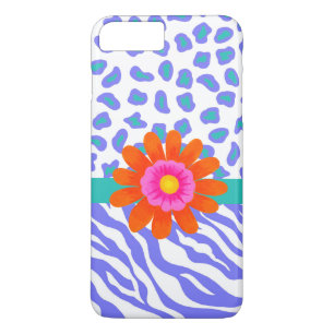 Coque iPhone 7 Plus Lavande et zèbre blanc Peau léopard Orange Fleur