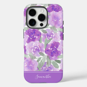 Coque iPhone 16 Pro Lavande Purple Aquarelle Floral Personnalisé