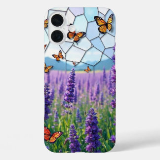Coque Pour iPhone 16 Plus Lavandre et papillons à Dusk Stainglass