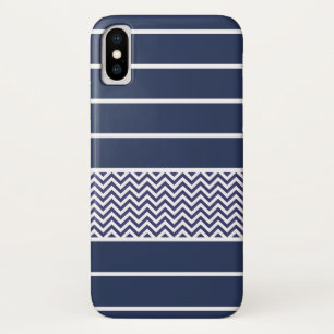 Coque Case-Mate Pour iPhone Le blanc moderne de bleu marine barre le motif de