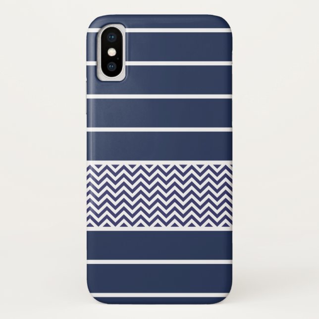 Coques Case-Mate iPhone Le blanc moderne de bleu marine barre le motif de (Dos)