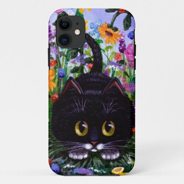Coques Case-Mate iPhone Le chat floral de smoking de noir d'art fleurit (Dos)