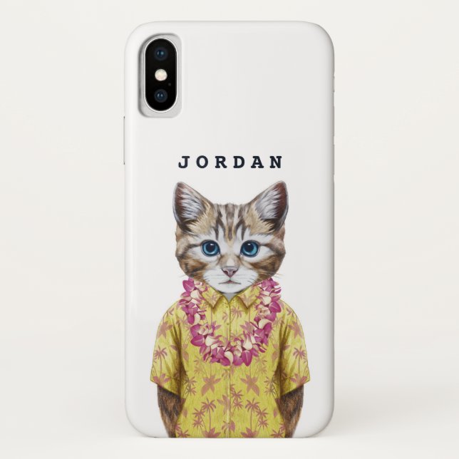Coques Case-Mate iPhone Le chat hawaïen de Kitty | ajoutent votre nom (Dos)
