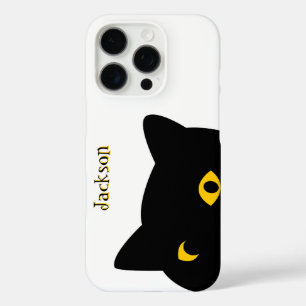 Coque iPhone 16 Pro Le chat noir vous regarde avec les yeux dorés cout