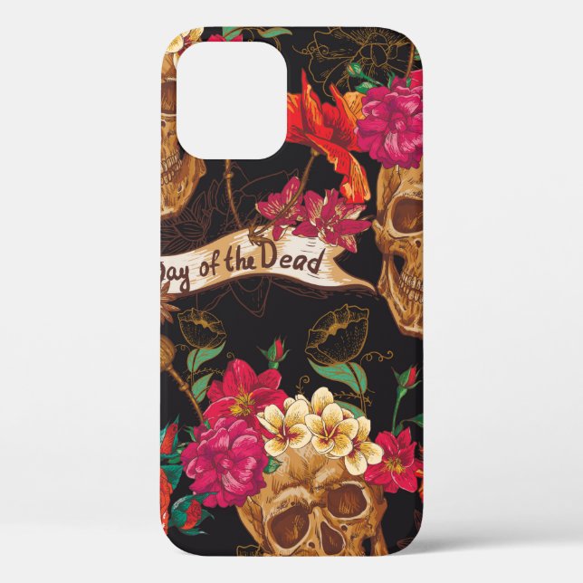 Coques Case-Mate iPhone Le crâne et les fleurs Jour du Backgro sans Seamle (Verso)