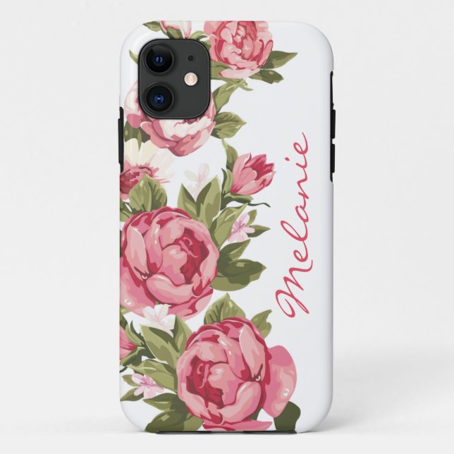 Coques Case-Mate iPhone Le cru personnalisé rougissent les pivoines roses (Dos)