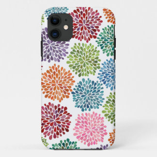 Coque iPhone 11 Le dahlia d'aquarelle d'arc-en-ciel fleurit la