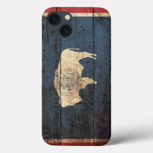 iPhone 13 Case Le drapeau de l'État du Wyoming sur le vieux grai