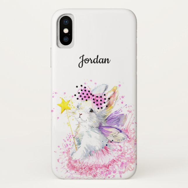 Coques Case-Mate iPhone Le lapin féerique | d'aquarelle ajoutent votre nom (Dos)