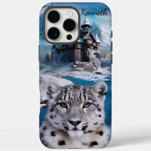 Coque iPhone 16 Pro Max Le léopard des neiges par le château gelé