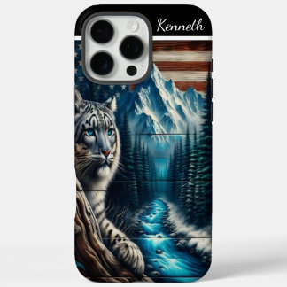 Coque iPhone 16 Pro Max Le léopard des neiges sous pavillon américain