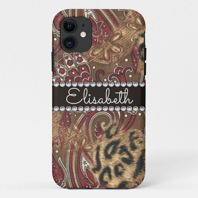Coques Case-Mate iPhone Le léopard et le motif de Paisley ajoutent le nom (Dos)