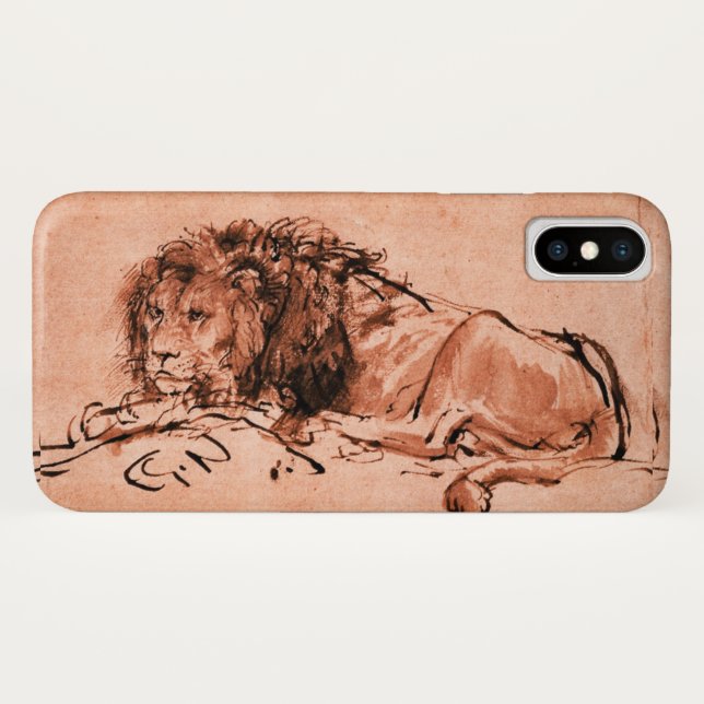 Coques Case-Mate iPhone LE LION DU CAP ALLONGÉ, Rose antique ,Noir (Dos (Horizontal))