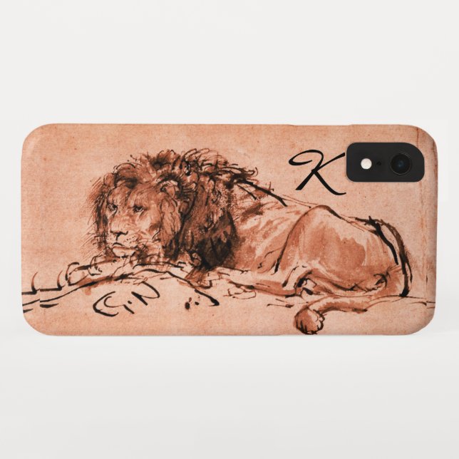 Coques Case-Mate iPhone LE LION DU CAP ALLONGÉ, Rose, Monogramme Noir (Dos (Horizontal))