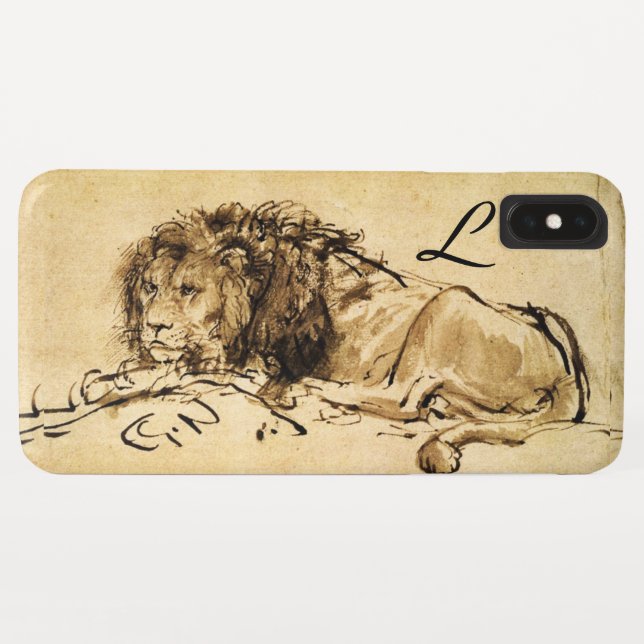 Coques Case-Mate iPhone LE LION DU CAP MENANT, Sepia, Monogramme noir (Dos (Horizontal))