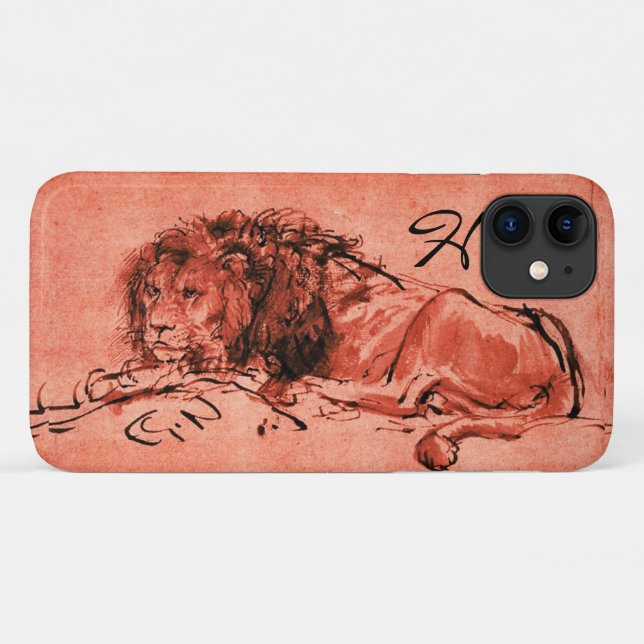 Coques Case-Mate iPhone LE LION DU CAP MENANT VERS LE BAS, Rose, Monogramm (Dos (Horizontal))