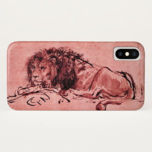 Coque iPhone X LE LION DU CAP, Rose antique, Noir