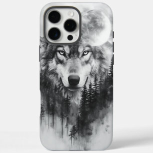 Coque iPhone 16 Pro Max Le loup apparaît de la forêt brumeuse la nuit