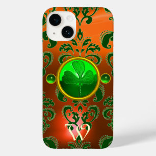 COQUE POUR iPhone 14 LE MONOGRAM DU SHAMROCK ST PATRICK ORANGE GREEN DA