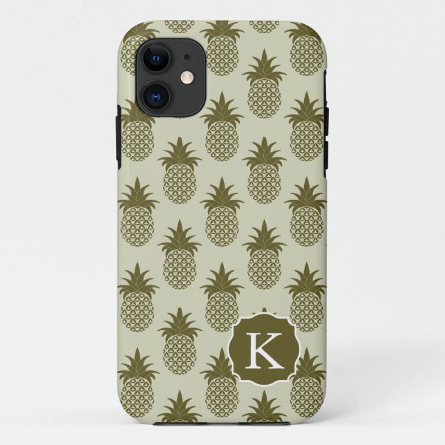 Coques Case-Mate iPhone Le motif kaki | d'ananas ajoutent votre initiale (Dos)