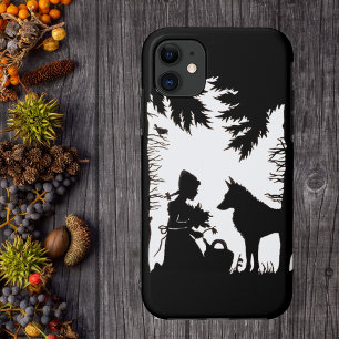 Coque iPhone 11 Le Petit Chaperon Rouge Loup Silhouette Noire Bois