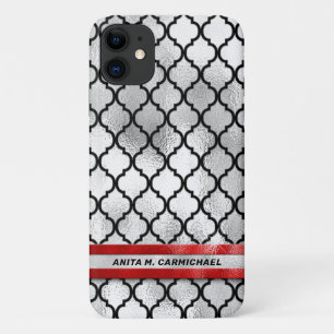 Case-Mate iPhone Case Le Quatrefoil noir sur l'argent, l'huile rouge Cri