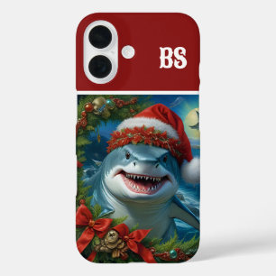 Coque Pour iPhone 16 le requin de noël déguisé - vibes côtières