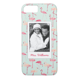 Coque iPhone 7 Le rétro motif   de Flamant rose ajoutent votre