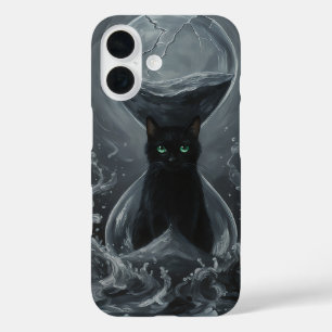 Coque Pour iPhone 16 Le sablier éternel : Le chat noir du temps