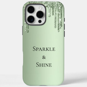 Coque iPhone 16 Pro Max Lecteurs de Parties scintillant Sage Green Sparkle