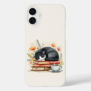 Coque Pour iPhone 16 Plus Lecture café chat