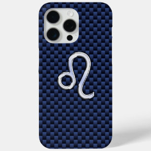 Coque Case-Mate iPhone Léo Zodiac Sign on Navy Blue Carbon Fiber Print