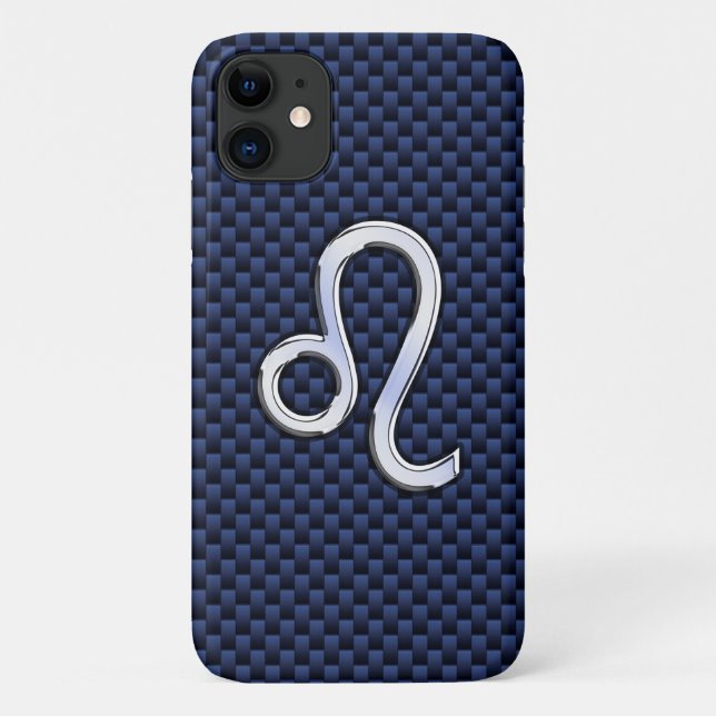 Coques Case-Mate iPhone Léo Zodiac Sign on Navy Blue Carbon Fiber Print (Dos)