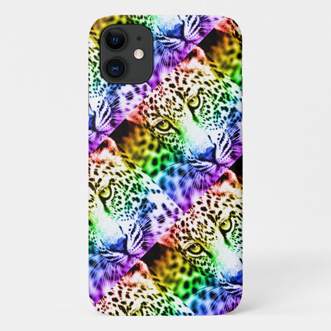 Coques Case-Mate iPhone Léopard arc-en-ciel de style rétro 80s (Dos)