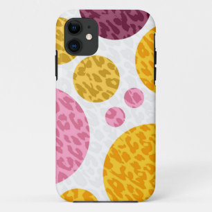 Coque iPhone 11 Léopard avec le pourpre rose jaune du pois  