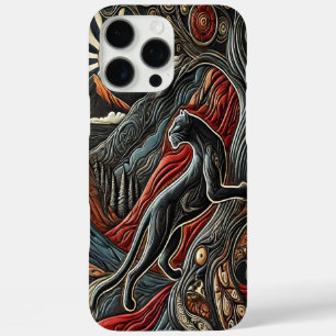 Coque iPhone 16 Pro Max Léopard dans un paysage de montagne coloré