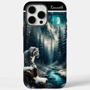 Coque iPhone 16 Pro Max Léopard De Neige Sous La Lune
