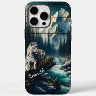 Coque iPhone 16 Pro Max Léopard Des Neiges Sous Le Feu De La Lune